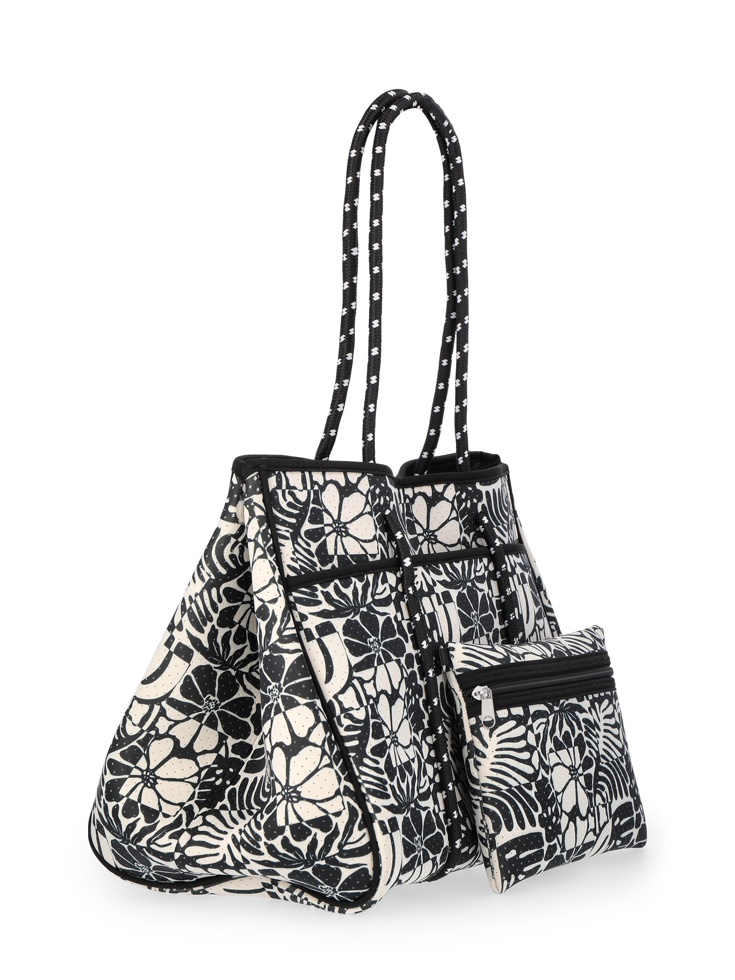 No Boundaries Women's Neoprene Beach Tote Bag, Black/White - Image 3
