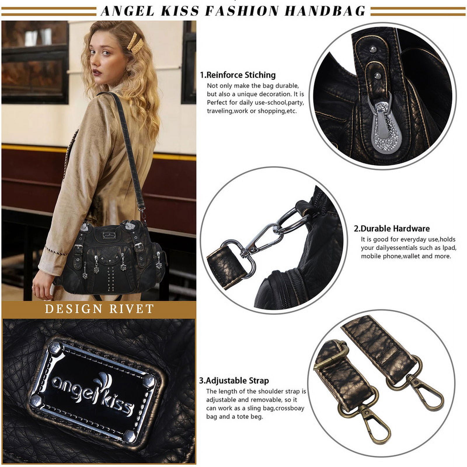 Angel Kiss for Women Large capacity Vegan Leather wallet and Handbags Crossbody Purses Multi pocket shoulder bag - Image 3