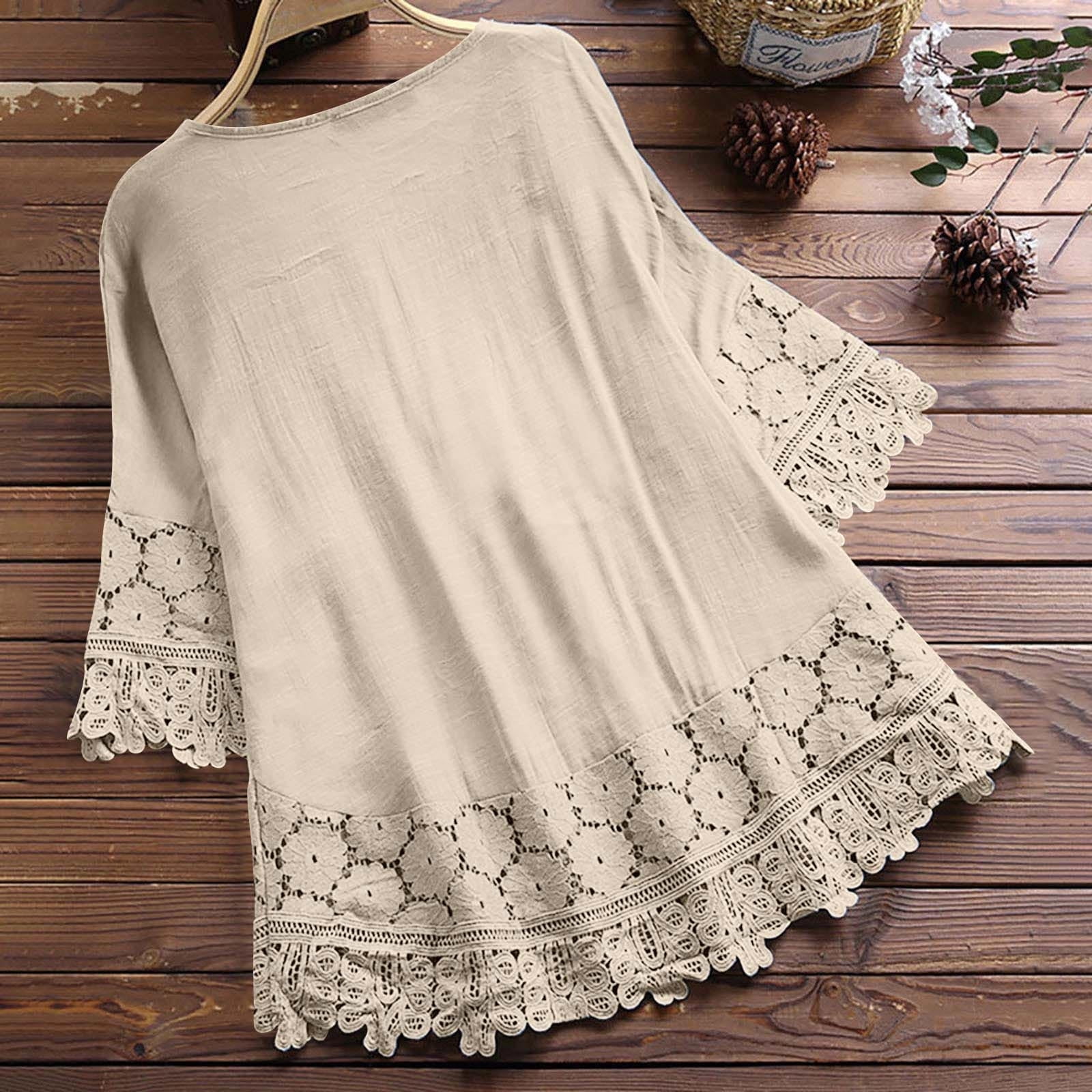 Aoujea Women's Plus Size Tops Short Sleeve Shirts Lace Pleated Tunic Causal Tee Blouses Women Tops 50% Off Clear! S-5XL - Image 3
