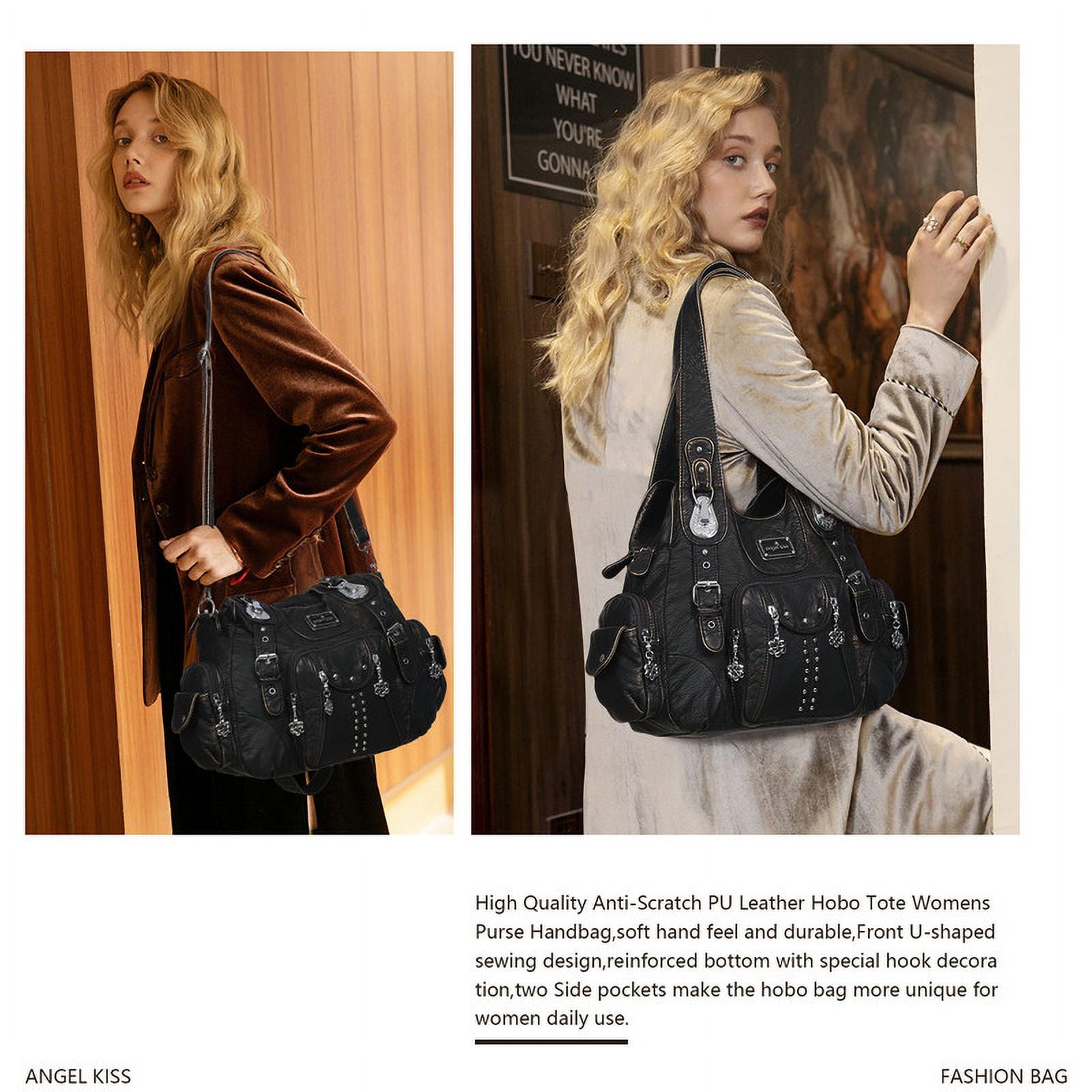 Angel Kiss for Women Large capacity Vegan Leather wallet and Handbags Crossbody Purses Multi pocket shoulder bag - Image 5