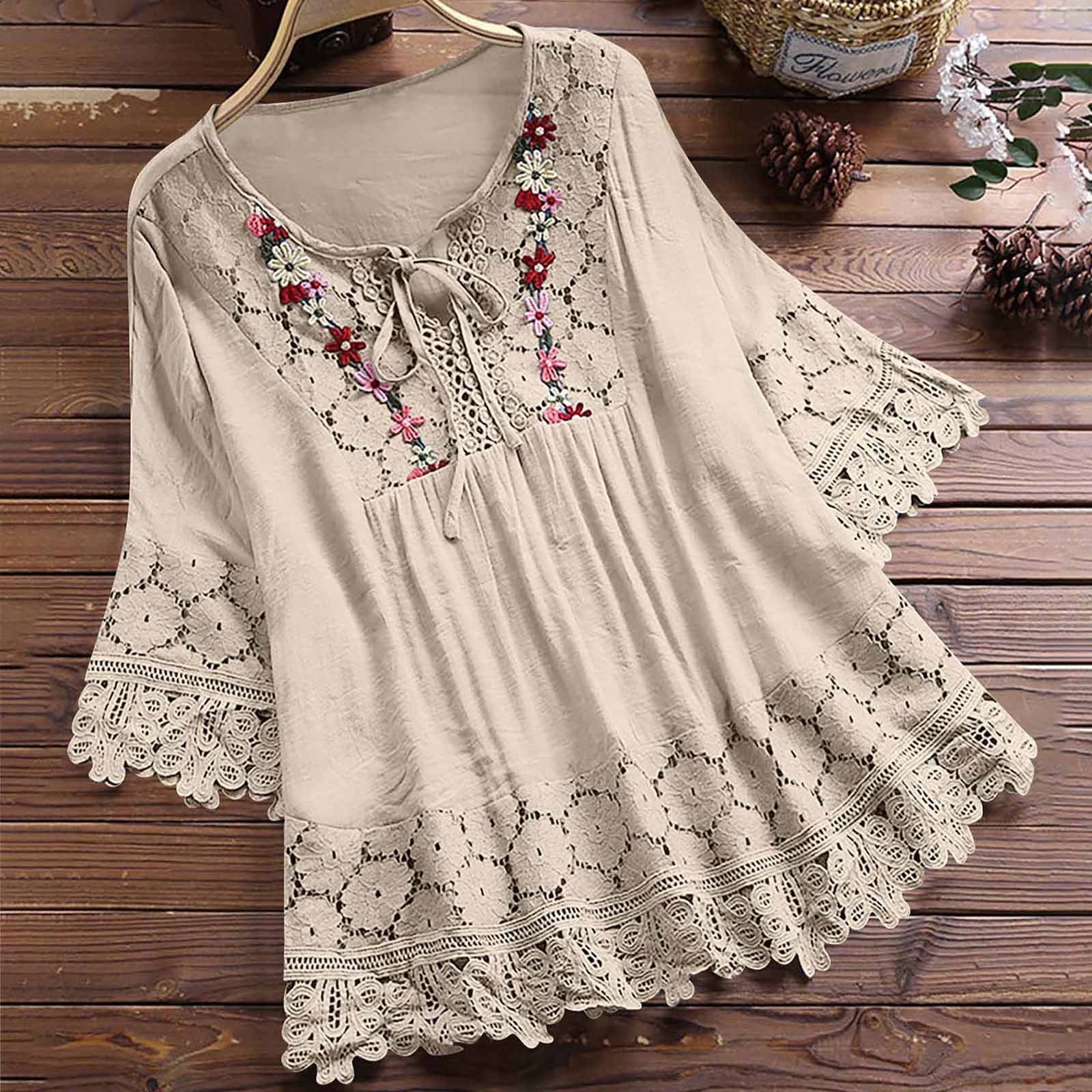 Aoujea Women's Plus Size Tops Short Sleeve Shirts Lace Pleated Tunic Causal Tee Blouses Women Tops 50% Off Clear! S-5XL - Image 2