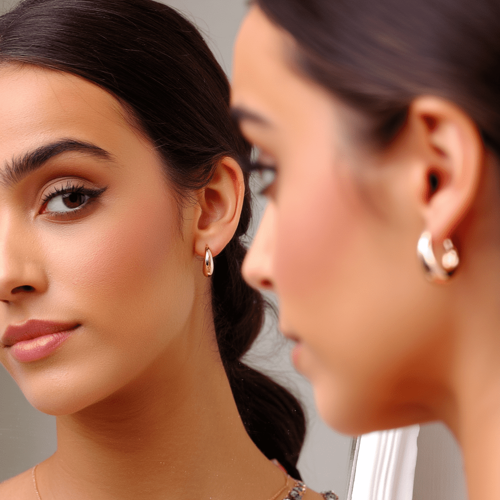 Amy and Annette 14K Gold Graduated Hoop Huggie Earring in 14K Yellow Gold Plated - Image 3