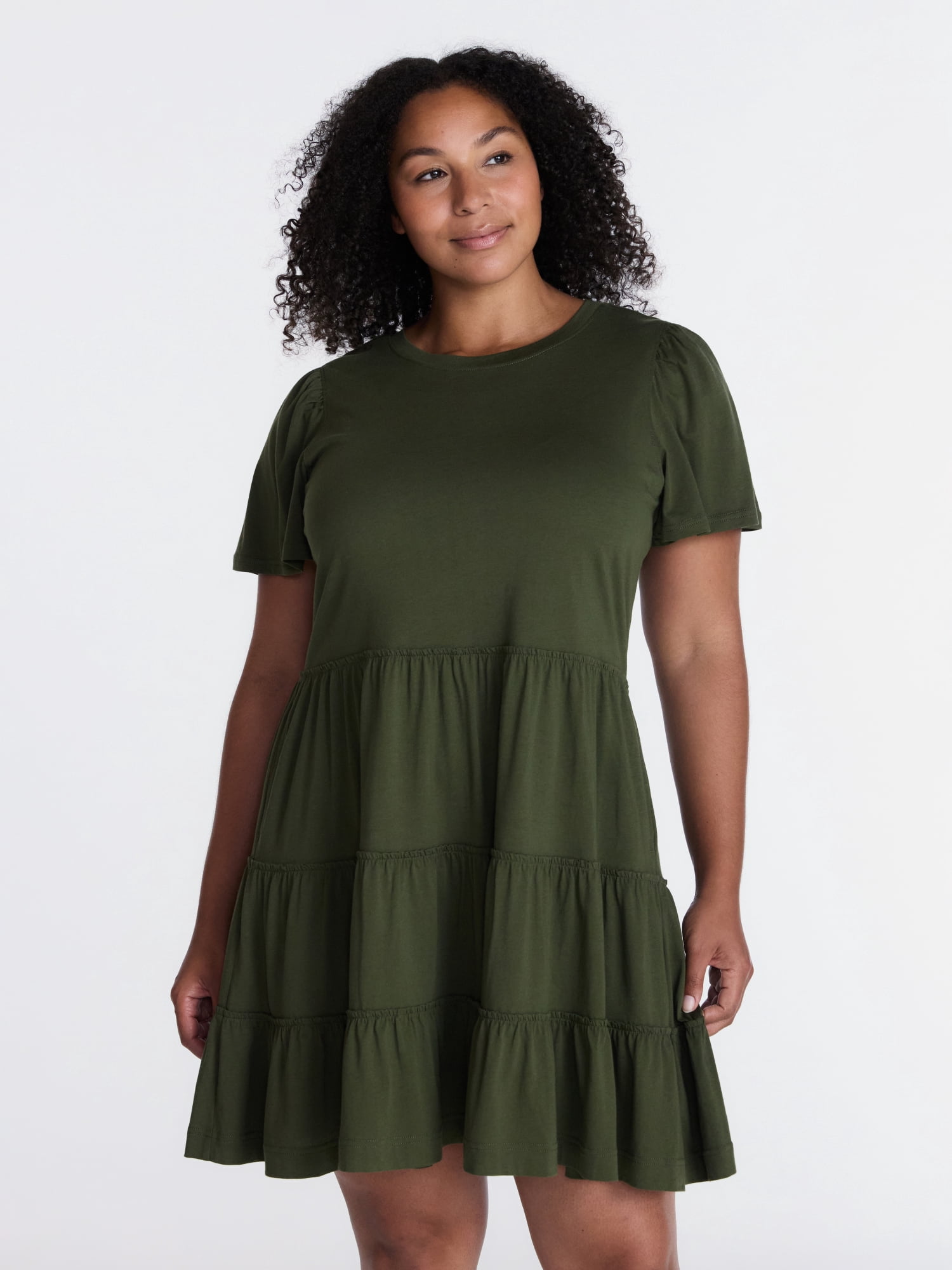 Time and Tru Women's and Women’s Plus Cotton Swing Dress with Short Sleeves, Sizes XS-4X - Image 2