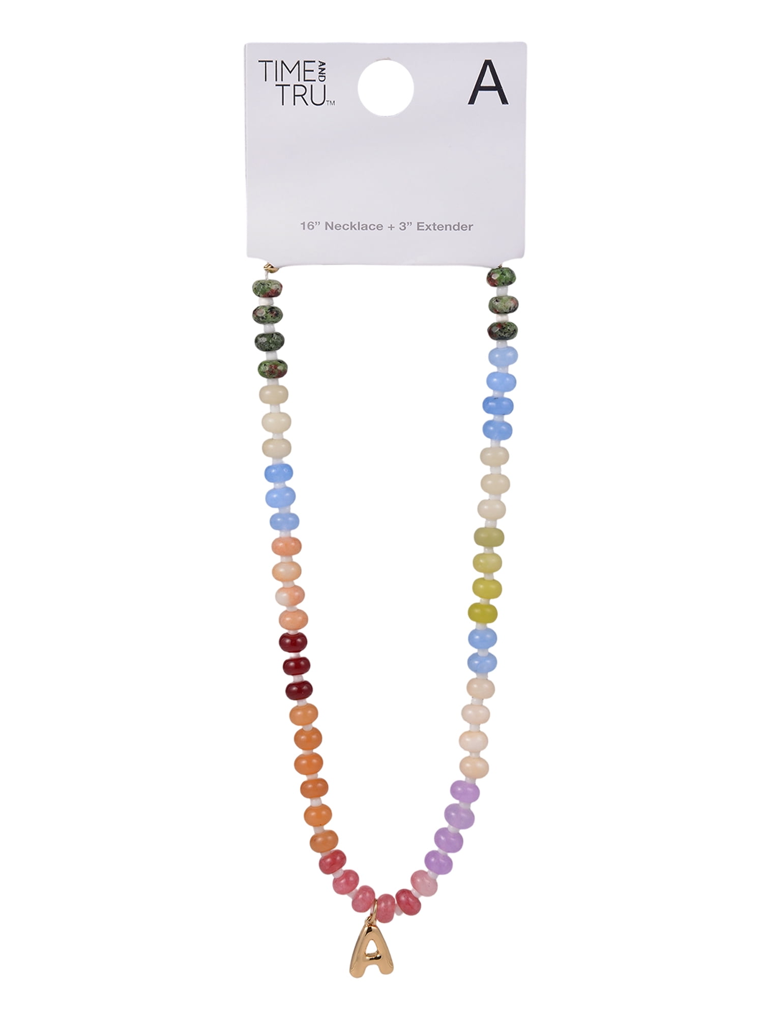 Time and Tru Goldtone Multicolored Bead Initial "A" Necklace - Image 3