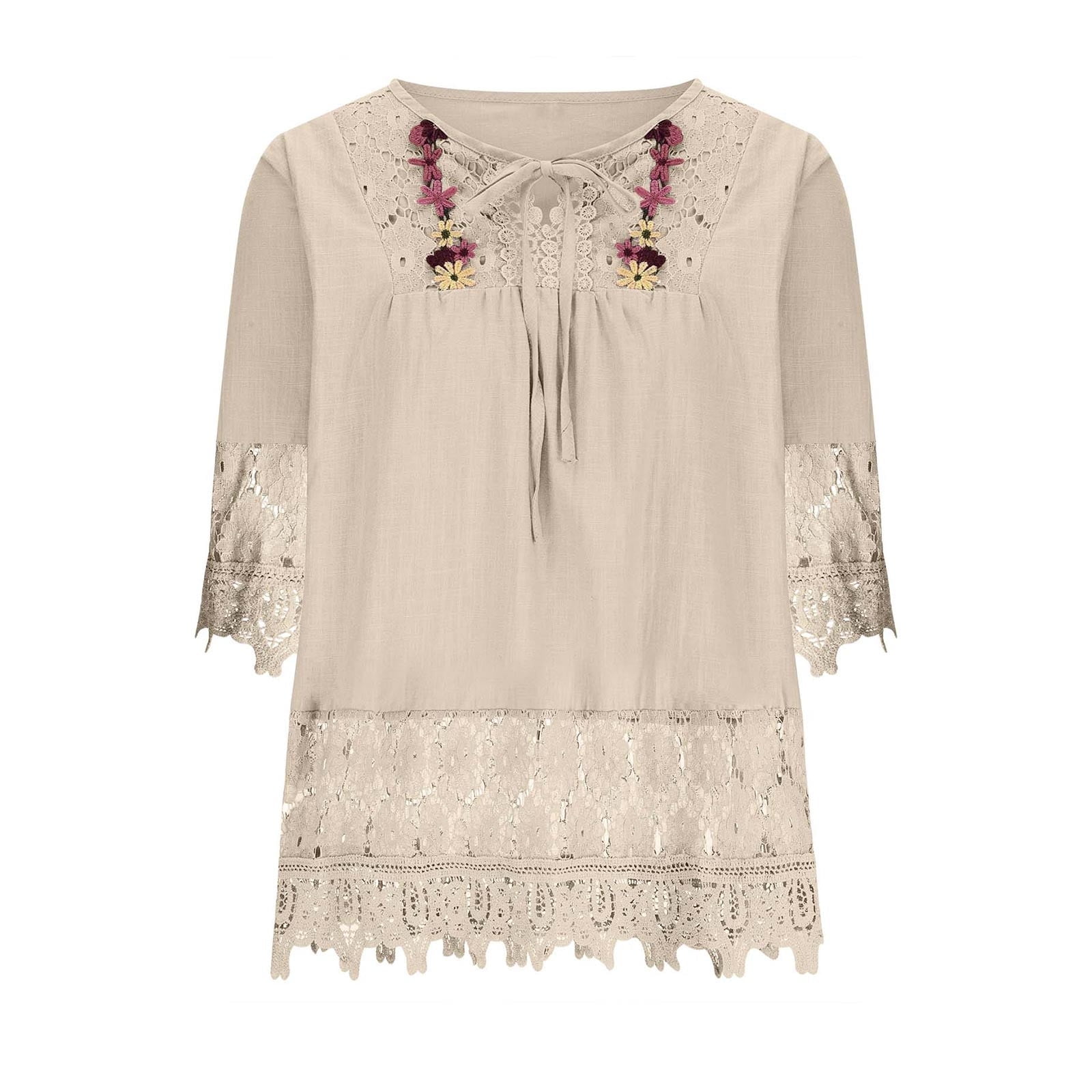 Aoujea Women's Plus Size Tops Short Sleeve Shirts Lace Pleated Tunic Causal Tee Blouses Women Tops 50% Off Clear! S-5XL - Image 4