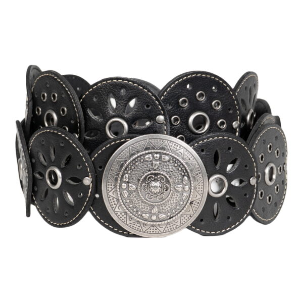 No Boundaries Women's Boho Concho Faux Leather Belt with Antique Buckle