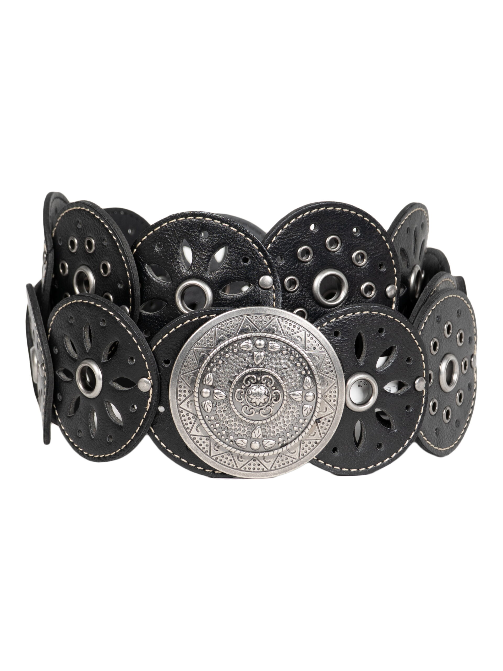 No Boundaries Women's Boho Concho Faux Leather Belt with Antique Buckle