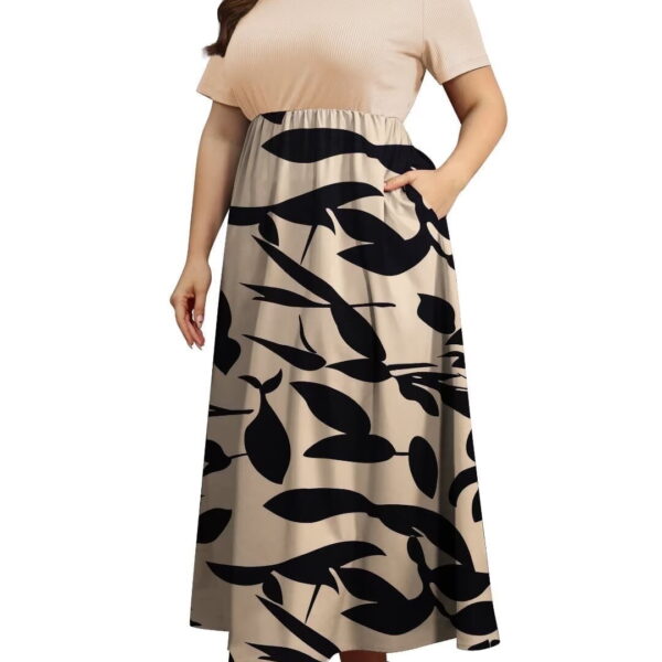 FOLUNSI Women Plus Size Dresses Short Sleeve Loose Ribbed Casual Long Maxi Dresses with Pockets L-4X