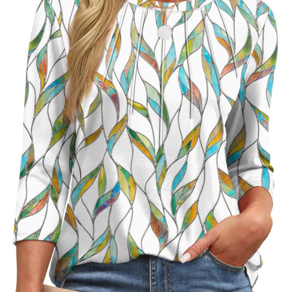 Fantaslook Womens Plus Size Tops 3/4 Sleeve Pleated Dressy Blouses Crew Neck Casual Tunic Tops Summer Shirts