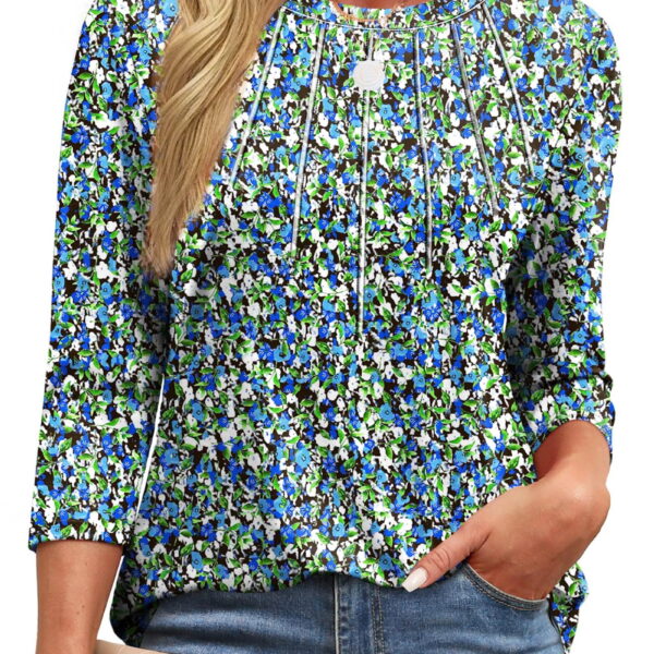Fantaslook Womens Plus Size Tops 3/4 Sleeve Pleated Dressy Blouses Crew Neck Casual Tunic Tops Summer Shirts