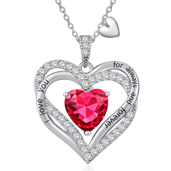 HESHPAWS Love Pendant Necklaces for Women With Birthstone Zirconia, Christmas Birthday Anniversary Jewelry Gift for Women Wife