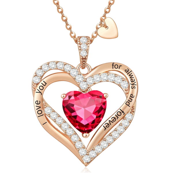 HESHPAWS Love Pendant Necklaces for Women With Birthstone Zirconia, Christmas Birthday Anniversary Jewelry Gift for Women Wife
