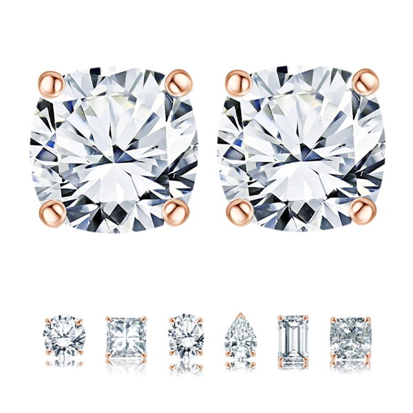 JeenMata 0.5 Carat Cushion Cut Moissanite 4 Prong Solitaire Stud Earrings in 18k Rose Gold Plating for Women