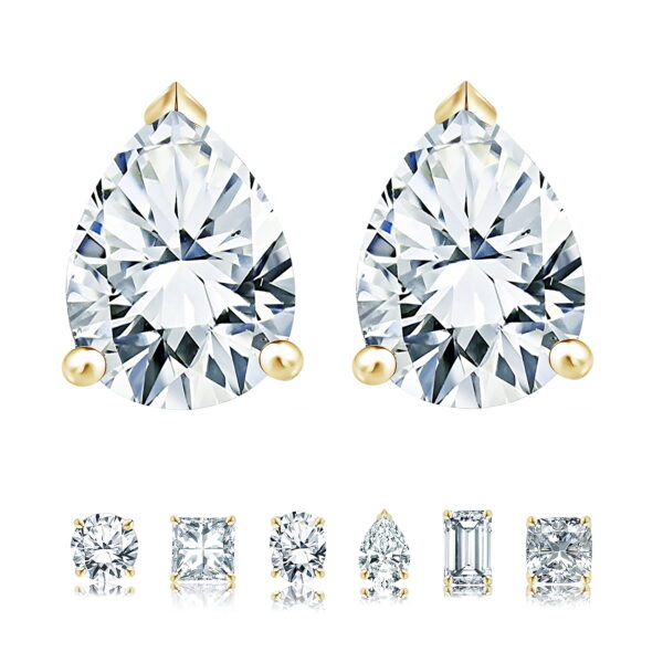 JeenMata 0.5 Carat Pear Cut Moissanite Minimalist Solitaire Stud Earrings in 18k Yellow Gold Plating for Women