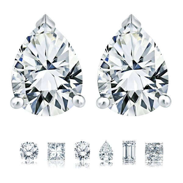 JeenMata 4 Carat Pear Cut Moissanite Minimalist Solitaire Stud Earrings in 18k White Gold Plating for Women