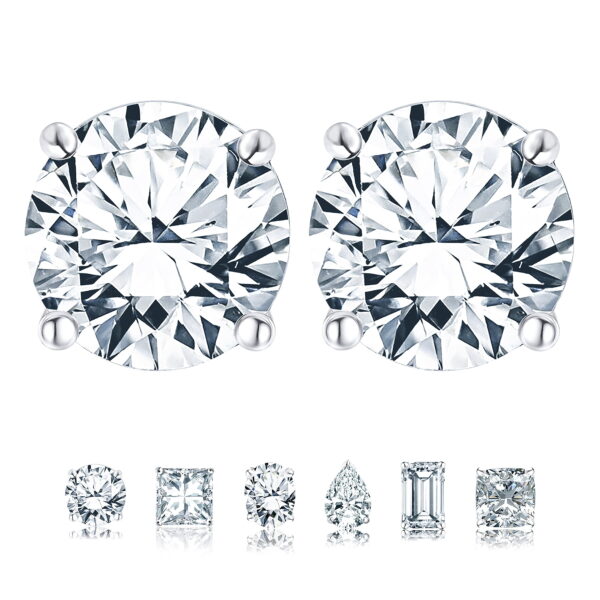 JeenMata 4 Prong 0.5 Carat Round Shaped Moissanite Solitaire Stud Earrings in 18k White Gold Plating for Women