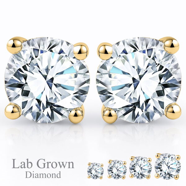 JeenMata Lab Grown Diamond Earrings 0.75 Carat Round Cut 18K Yellow Gold Plated Solitaire Studs for Women