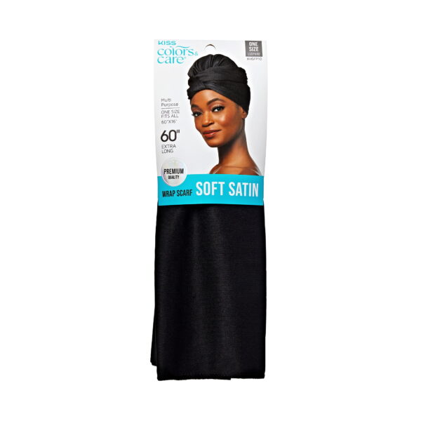 KISS Colors & Care Hair Wrap Scarf, Soft Satin, Adult, Female Hats, Black, 60", XL, 1 Piece
