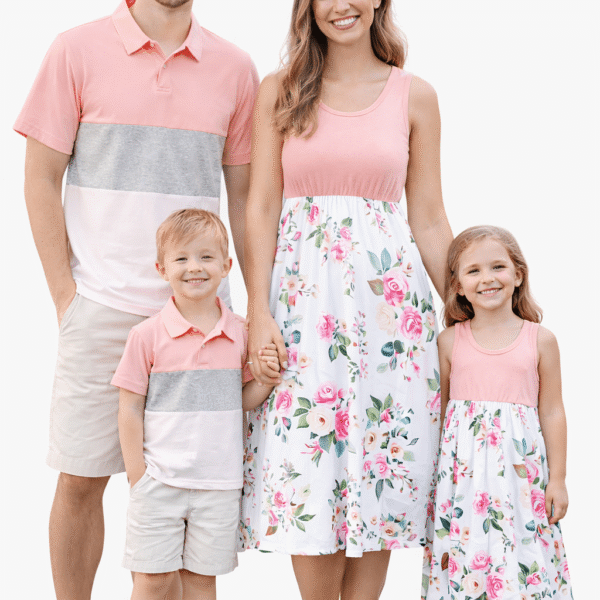 PatPat Men Shirts Short Sleeve Polo Shirts Graphic Tees Color Block Family Matching Casual Summer Tops, Pink, Men XL