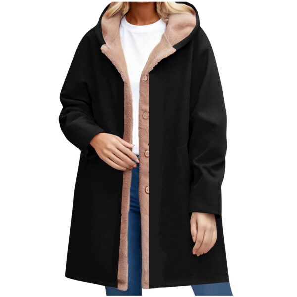 SwiftWear Women's Plus-Size Winter Coat with Plush Lining, Hooded Button Front Jacket, Oversized Long Outerwear for Cold Weather