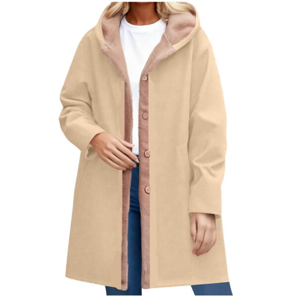 SwiftWear Women's Plus-Size Winter Coat with Plush Lining, Hooded Button Front Jacket, Oversized Long Outerwear for Cold Weather