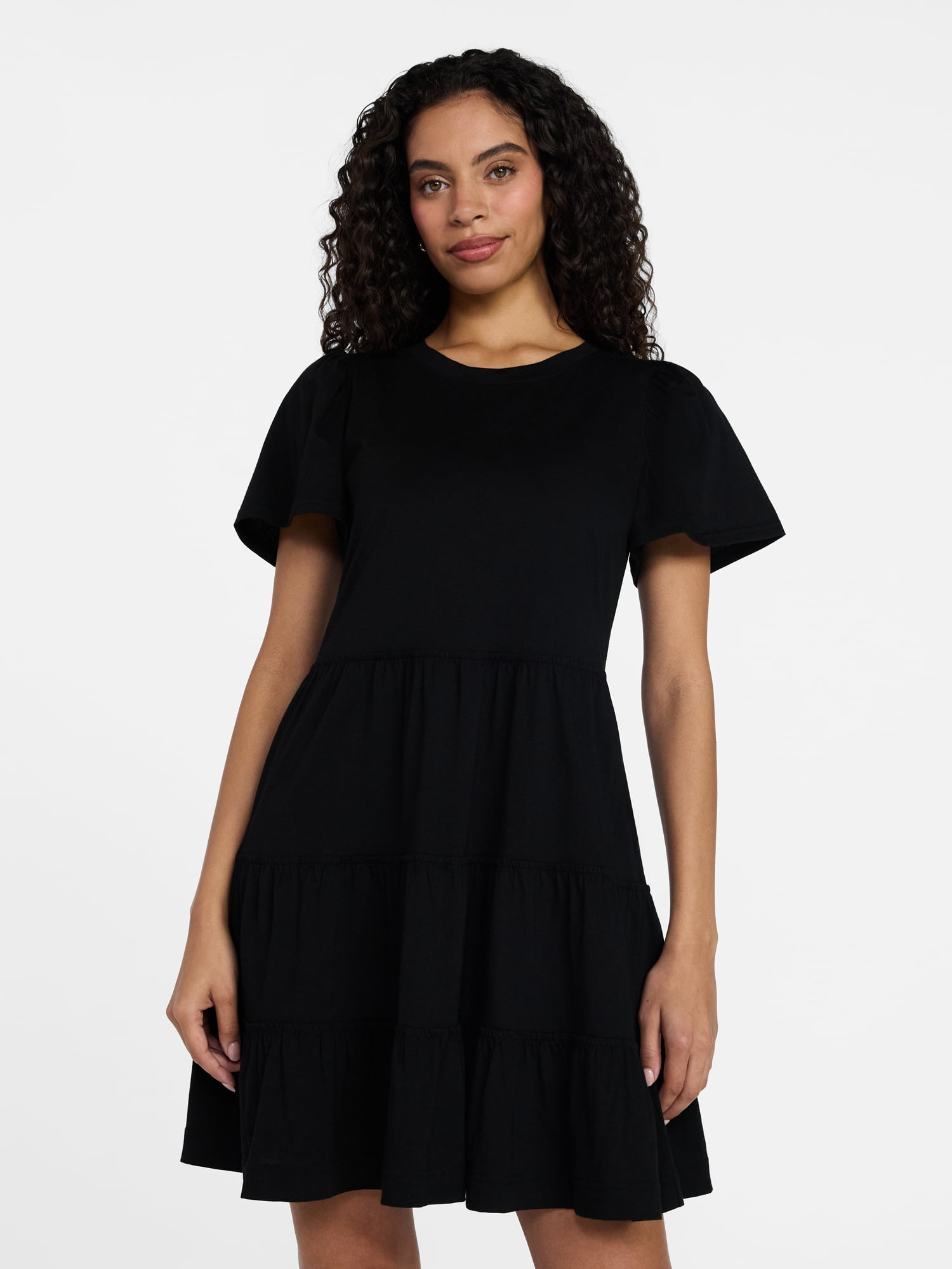 Time and Tru Women's and Women’s Plus Cotton Swing Dress with Short Sleeves, Sizes XS-4X