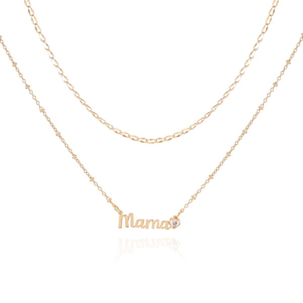 Time and Tru Women's Gold Tone Mama Layered Necklace Set, 2-Piece