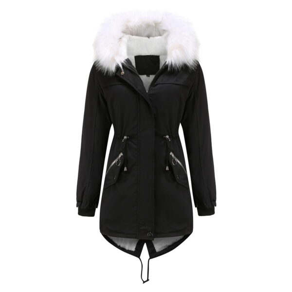 Women's Winter Mid-Length Overcoat with Attached Hood Soft Plus Size Outerwear for Cold Weather Comfort