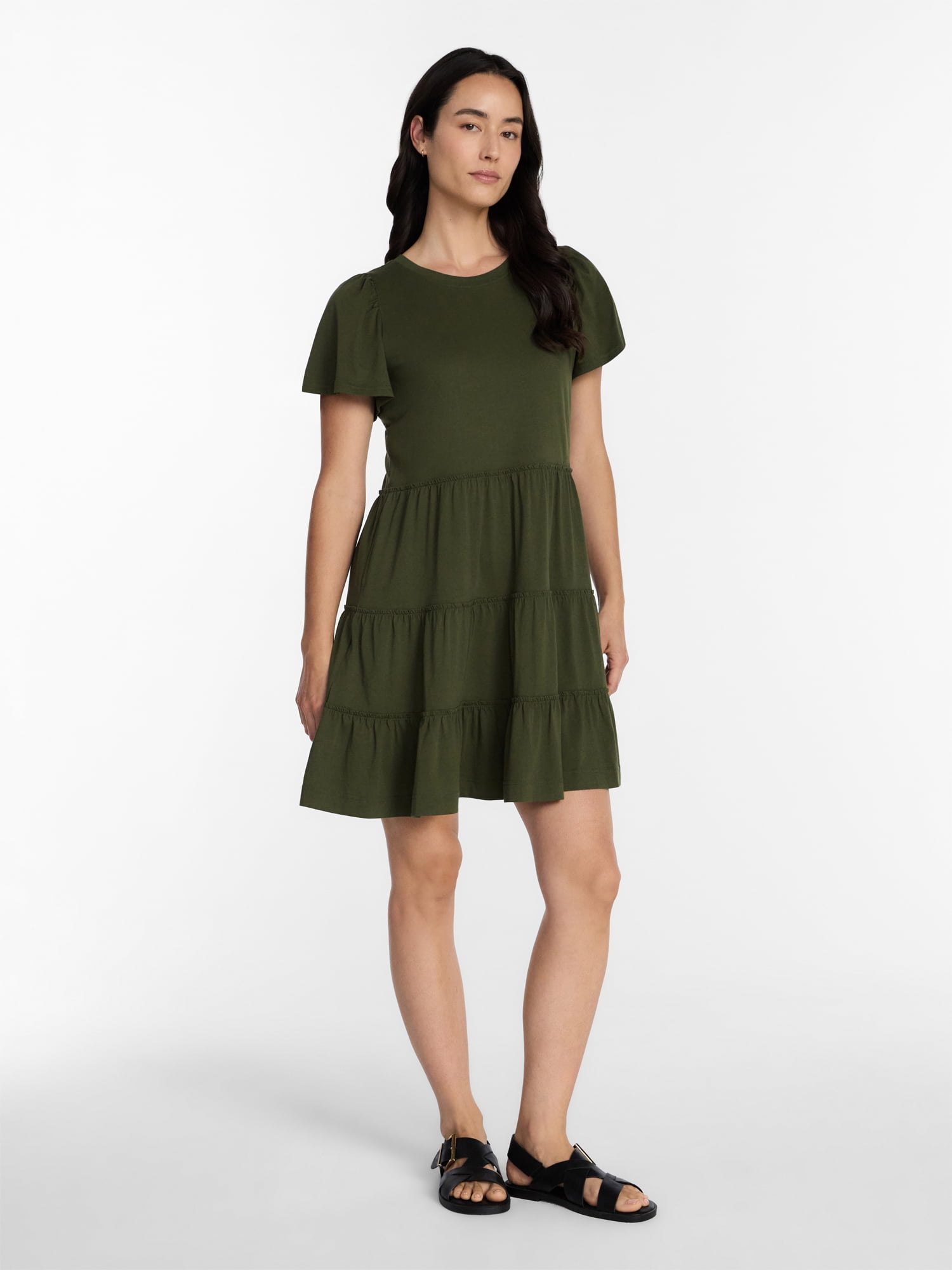 Time and Tru Women's and Women’s Plus Cotton Swing Dress with Short Sleeves, Sizes XS-4X - Image 3