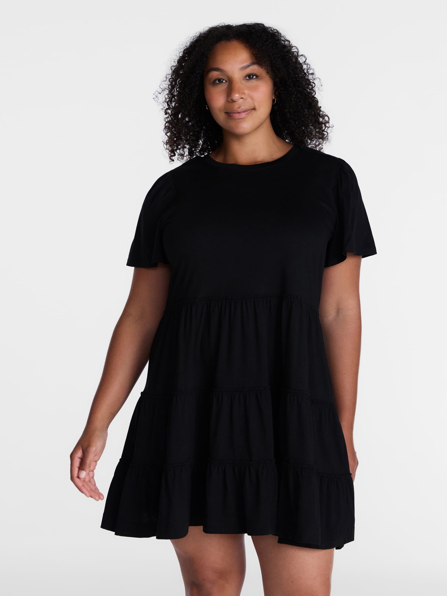 Time and Tru Women's and Women’s Plus Cotton Swing Dress with Short Sleeves, Sizes XS-4X - Image 2