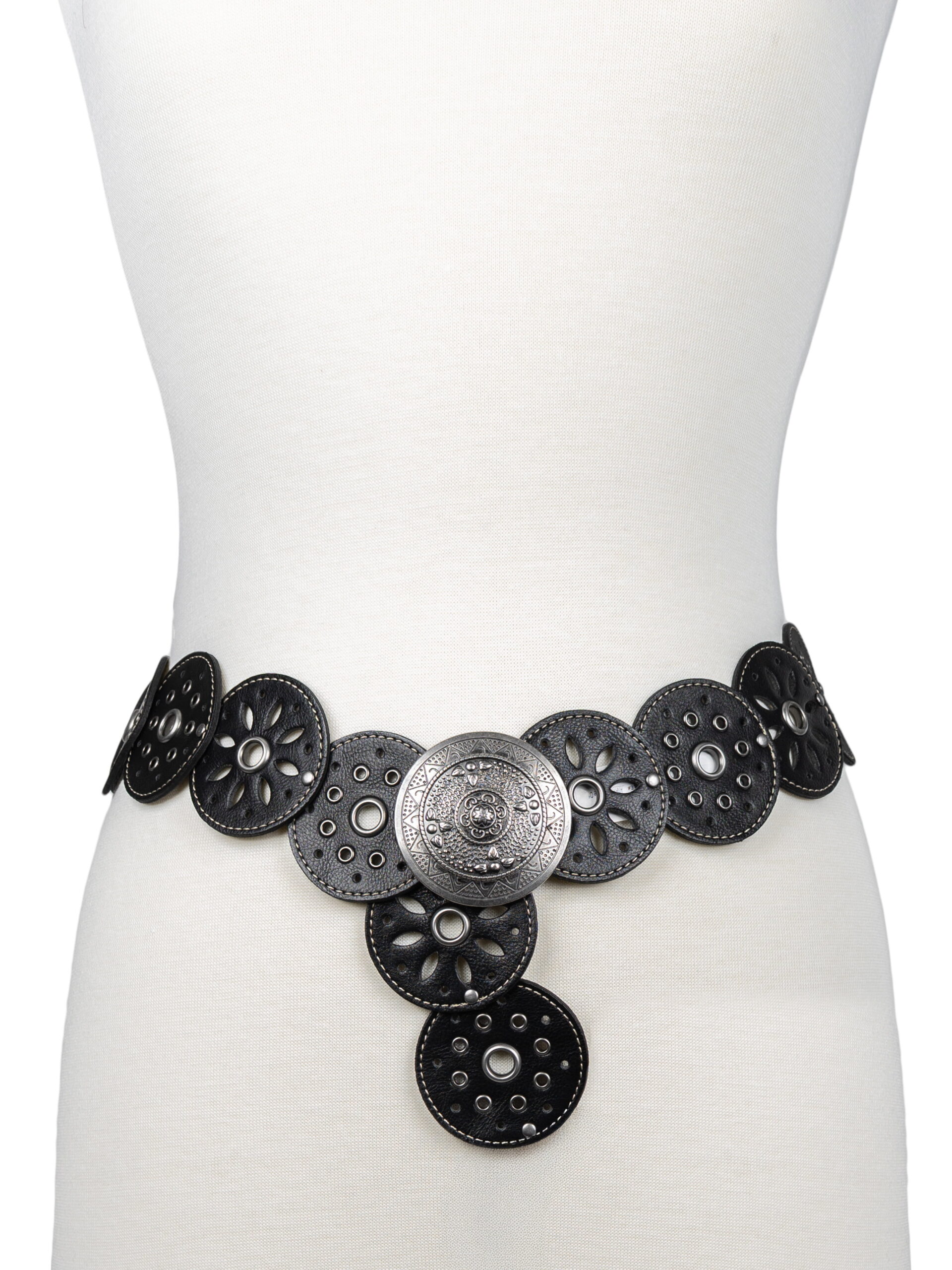 No Boundaries Women's Boho Concho Faux Leather Belt with Antique Buckle - Image 3
