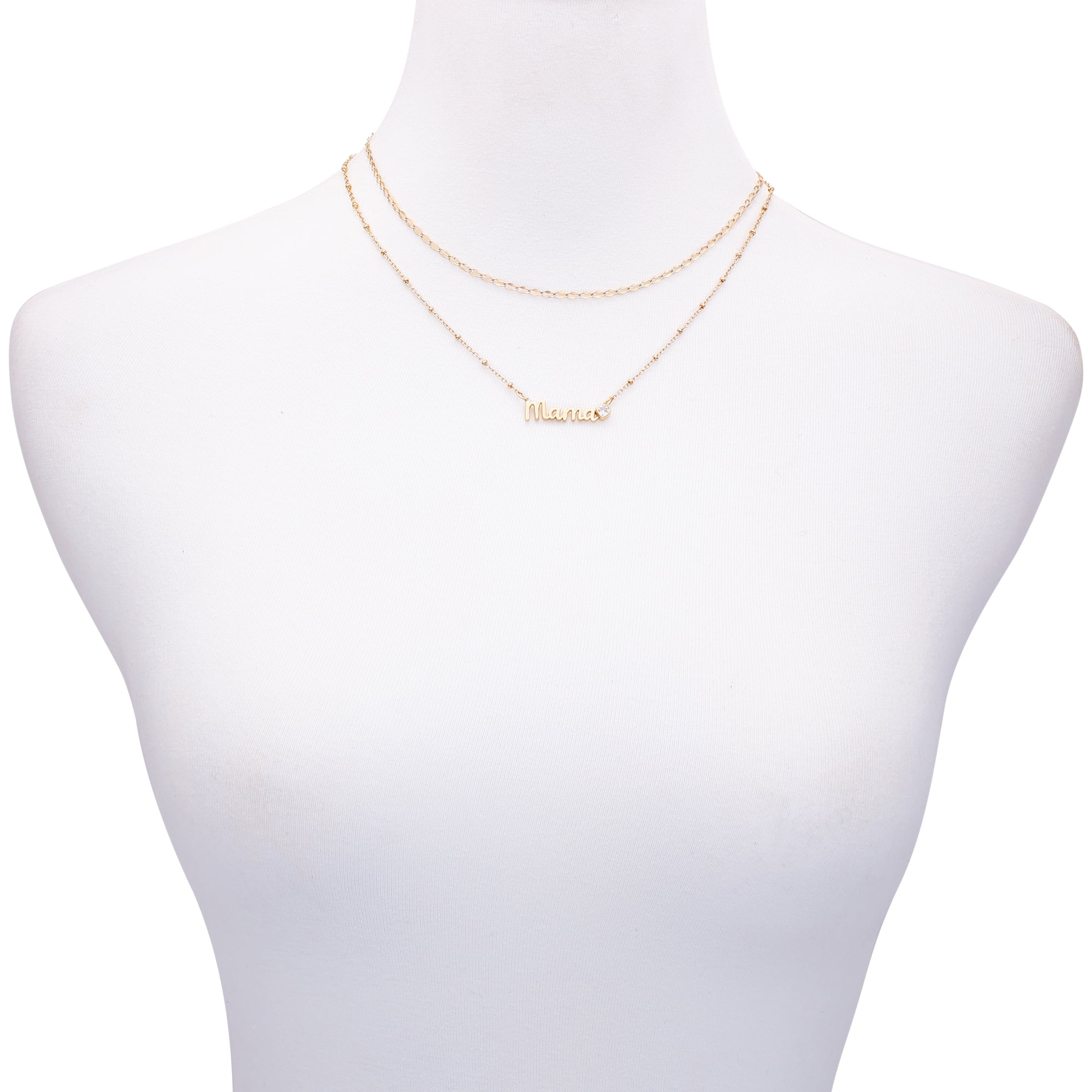 Time and Tru Women's Gold Tone Mama Layered Necklace Set, 2-Piece - Image 2