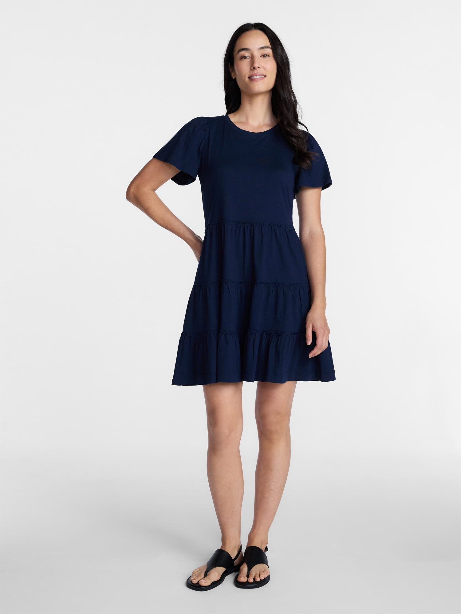 Time and Tru Women's and Women’s Plus Cotton Swing Dress with Short Sleeves, Sizes XS-4X - Image 3