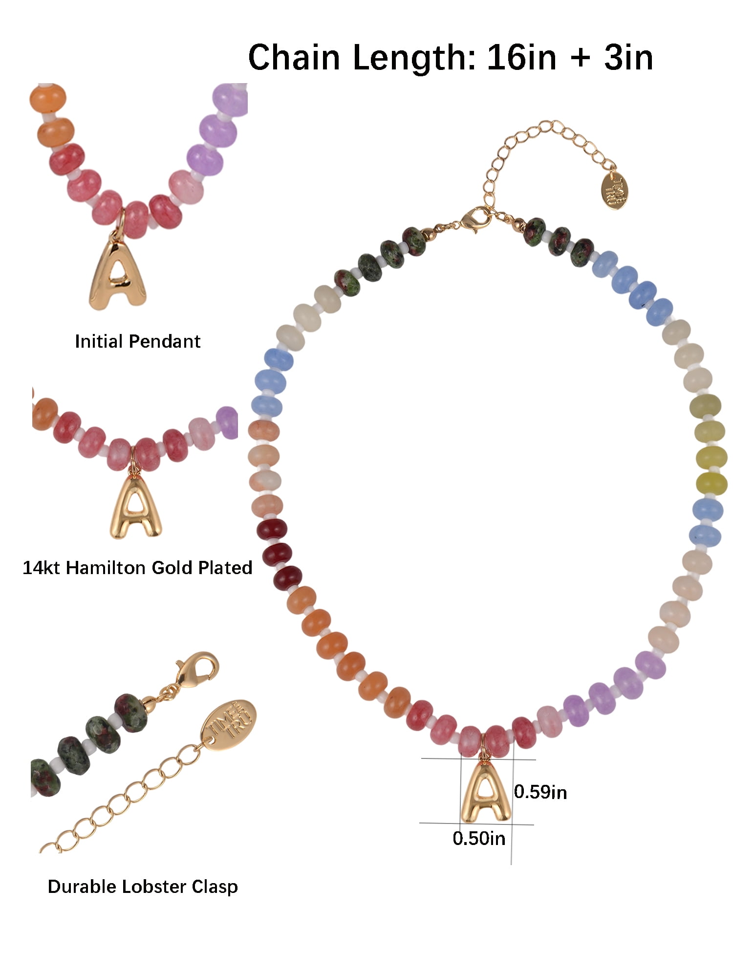 Time and Tru Goldtone Multicolored Bead Initial "A" Necklace - Image 4