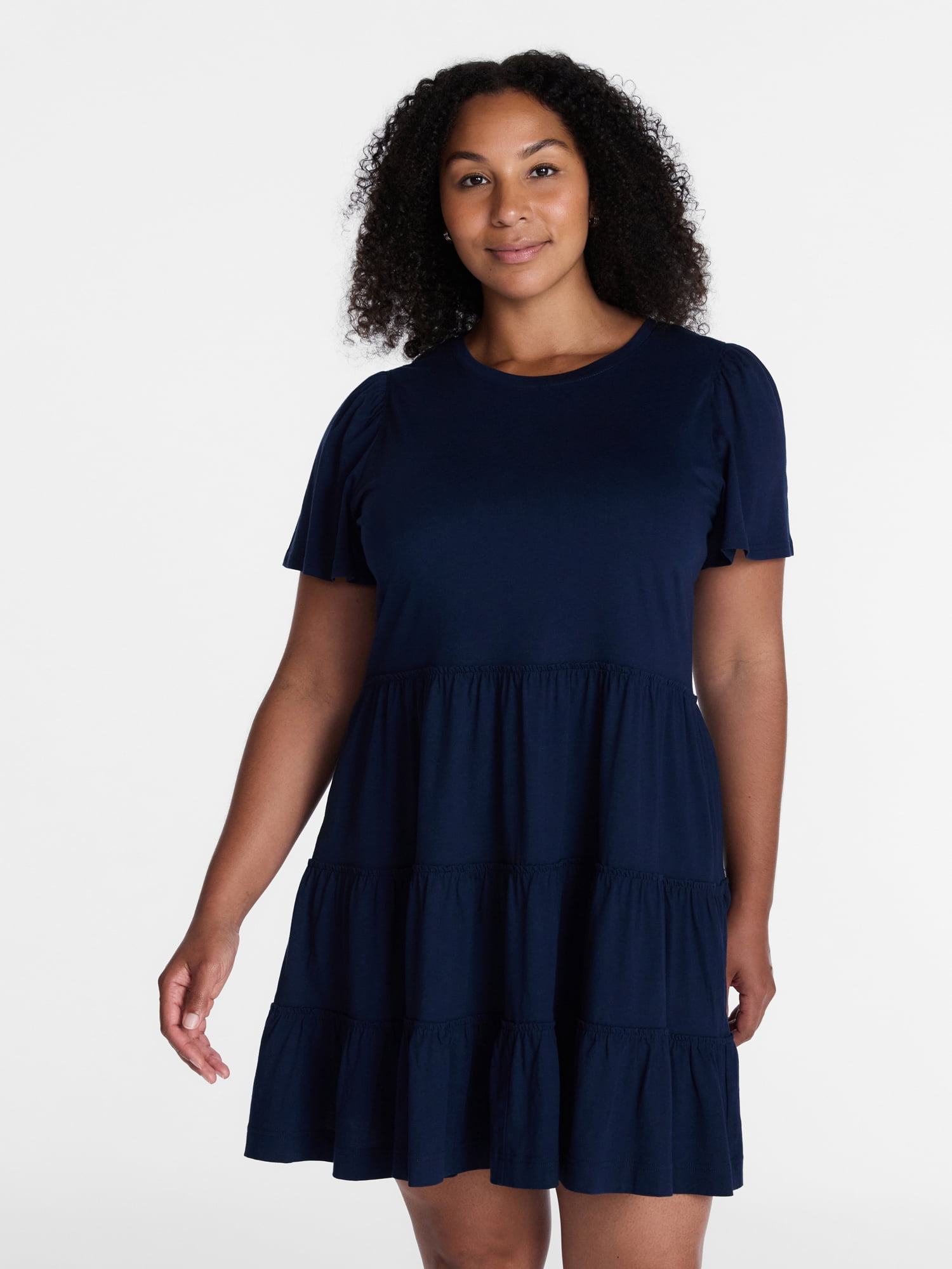 Time and Tru Women's and Women’s Plus Cotton Swing Dress with Short Sleeves, Sizes XS-4X - Image 2