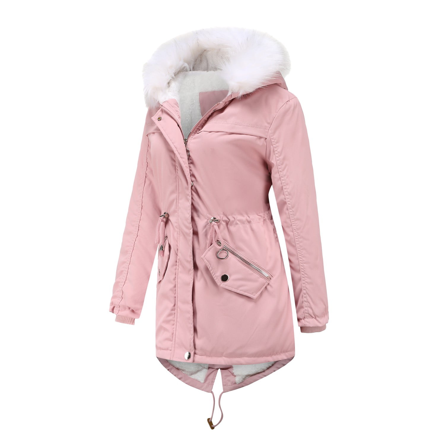 Women's Winter Mid-Length Overcoat with Attached Hood Soft Plus Size Outerwear for Cold Weather Comfort - Image 6