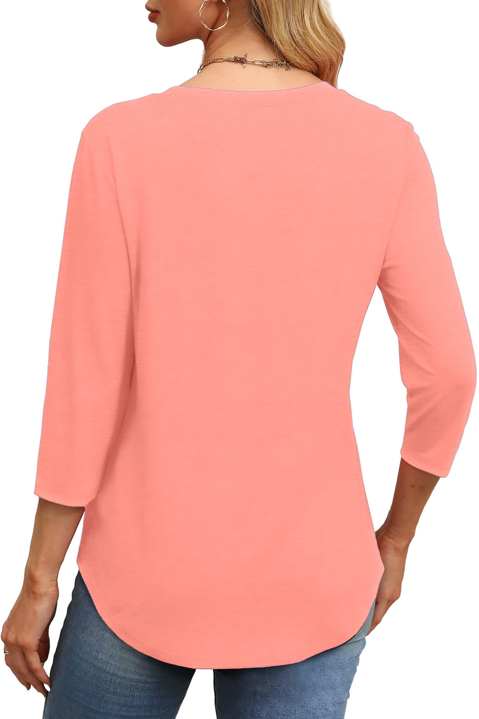 Fantaslook Womens Plus Size Tops 3/4 Sleeve Pleated Dressy Blouses Crew Neck Casual Tunic Tops Summer Shirts - Image 4