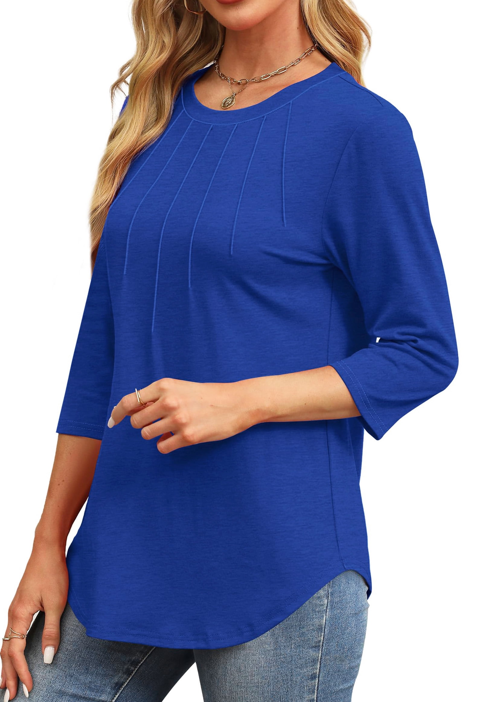Fantaslook Womens Plus Size Tops 3/4 Sleeve Pleated Dressy Blouses Crew Neck Casual Tunic Tops Summer Shirts - Image 3