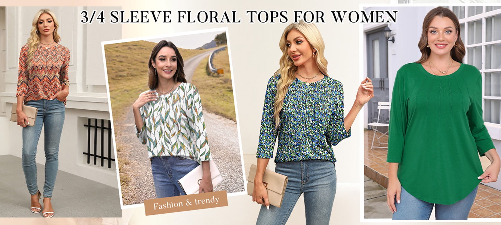 Fantaslook Womens Plus Size Tops 3/4 Sleeve Pleated Dressy Blouses Crew Neck Casual Tunic Tops Summer Shirts - Image 6