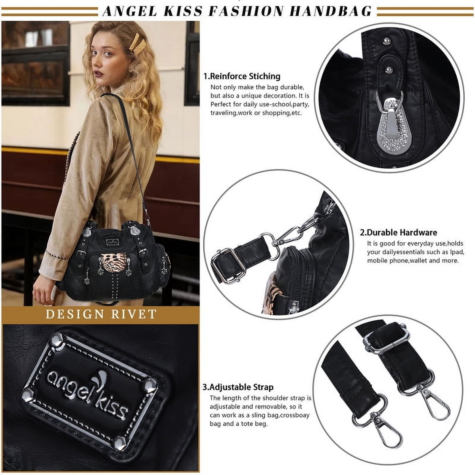 Angel Kiss for Women Large capacity Vegan Leather wallet and Handbags Crossbody Purses Multi pocket shoulder bag - Image 3