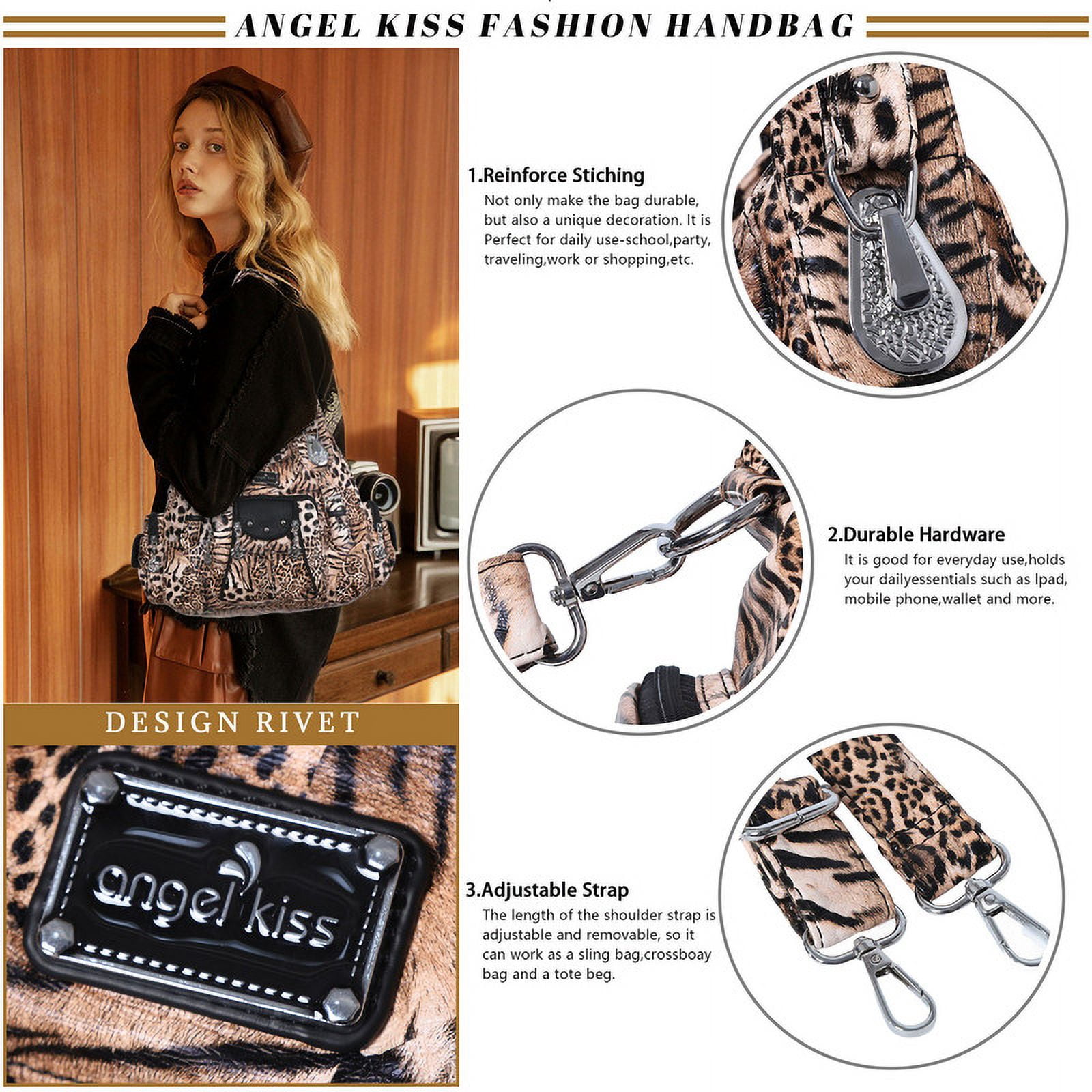 Angel Kiss for Women Large capacity Vegan Leather wallet and Handbags Crossbody Purses Multi pocket shoulder bag - Image 3