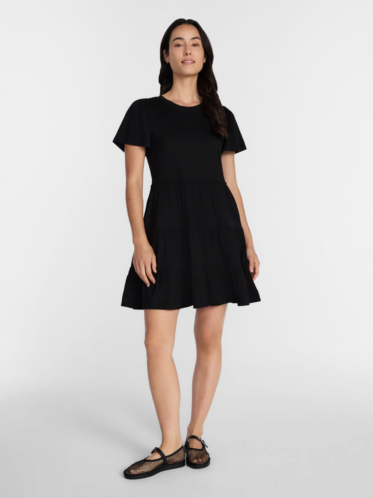 Time and Tru Women's and Women’s Plus Cotton Swing Dress with Short Sleeves, Sizes XS-4X - Image 3