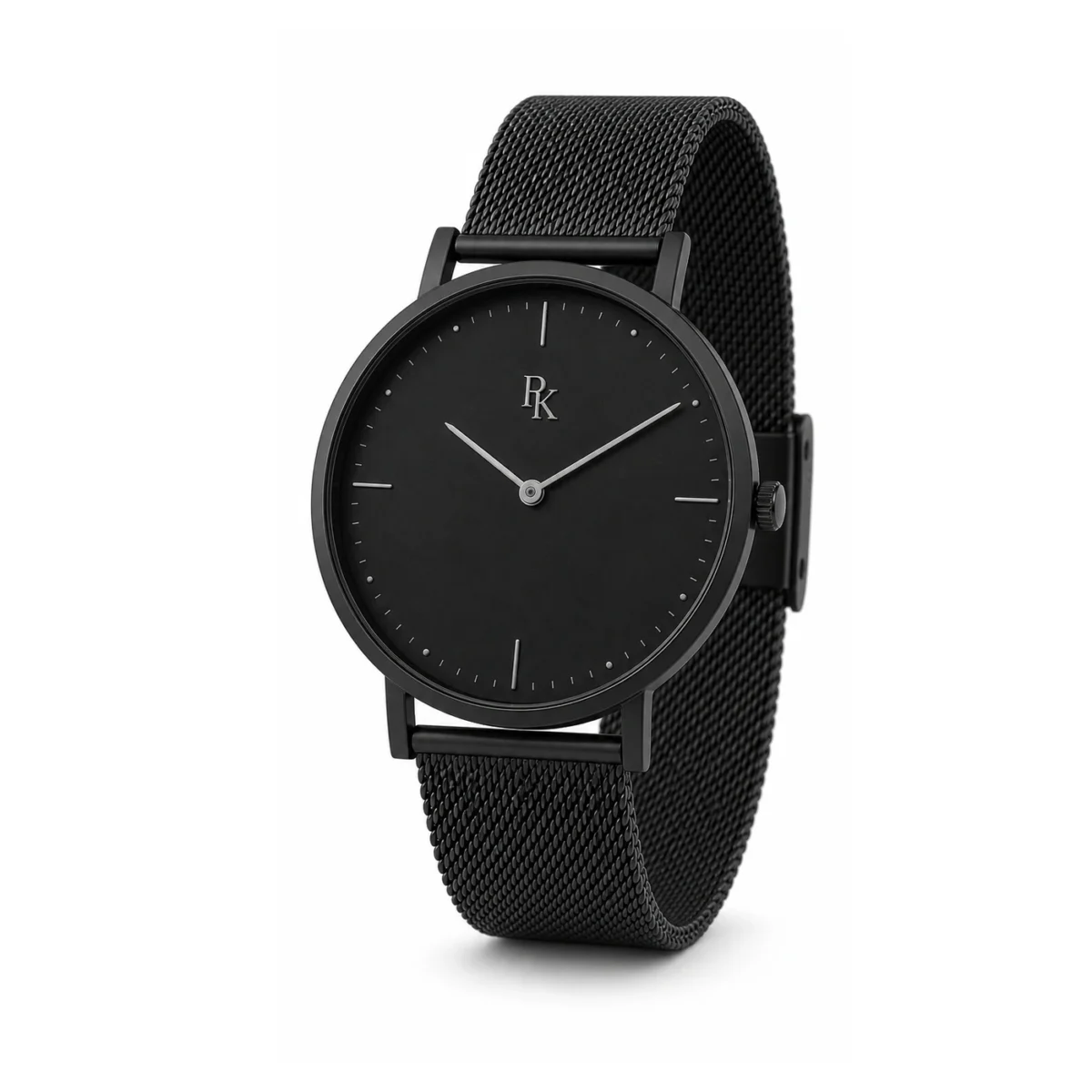 rk-min-39-mbk-msh-angle Royal Kinzy Minima 39mm Matte Black Mesh Minimalist Watch - Image 3