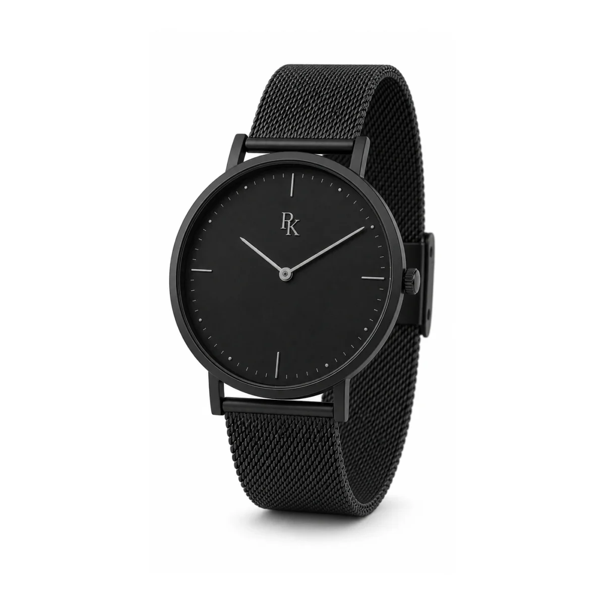 rk-min-39-mbk-msh-front Royal Kinzy Minima 39mm Matte Black Mesh Minimalist Watch - Image 2