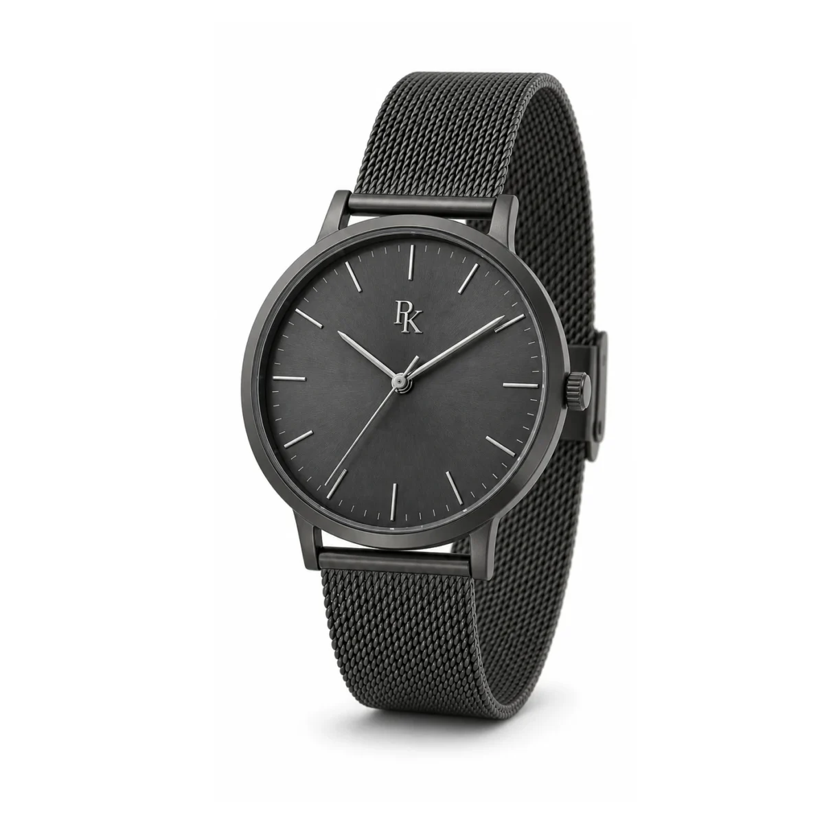 rk-min-40-chr-msh-angle Royal Kinzy Minima 40mm Charcoal Mesh Minimalist Watch - Image 3