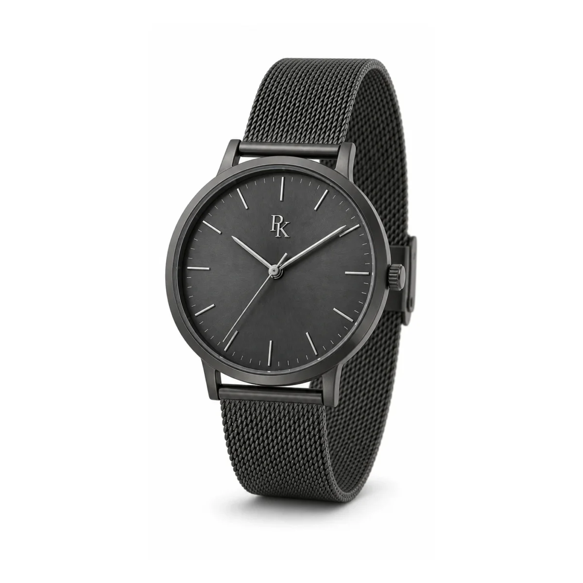 rk-min-40-chr-msh-side-detail Royal Kinzy Minima 40mm Charcoal Mesh Minimalist Watch - Image 4