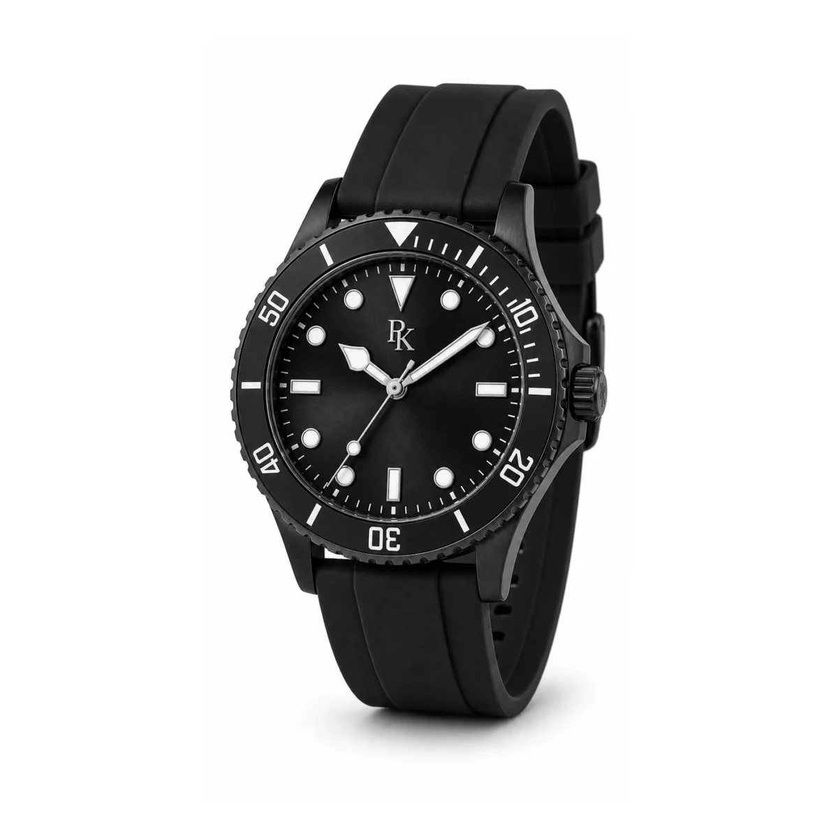 rk-mrn-42-blk-rbr-side-detail Royal Kinzy Mariner 42mm Black Rubber Sport Watch - Image 4