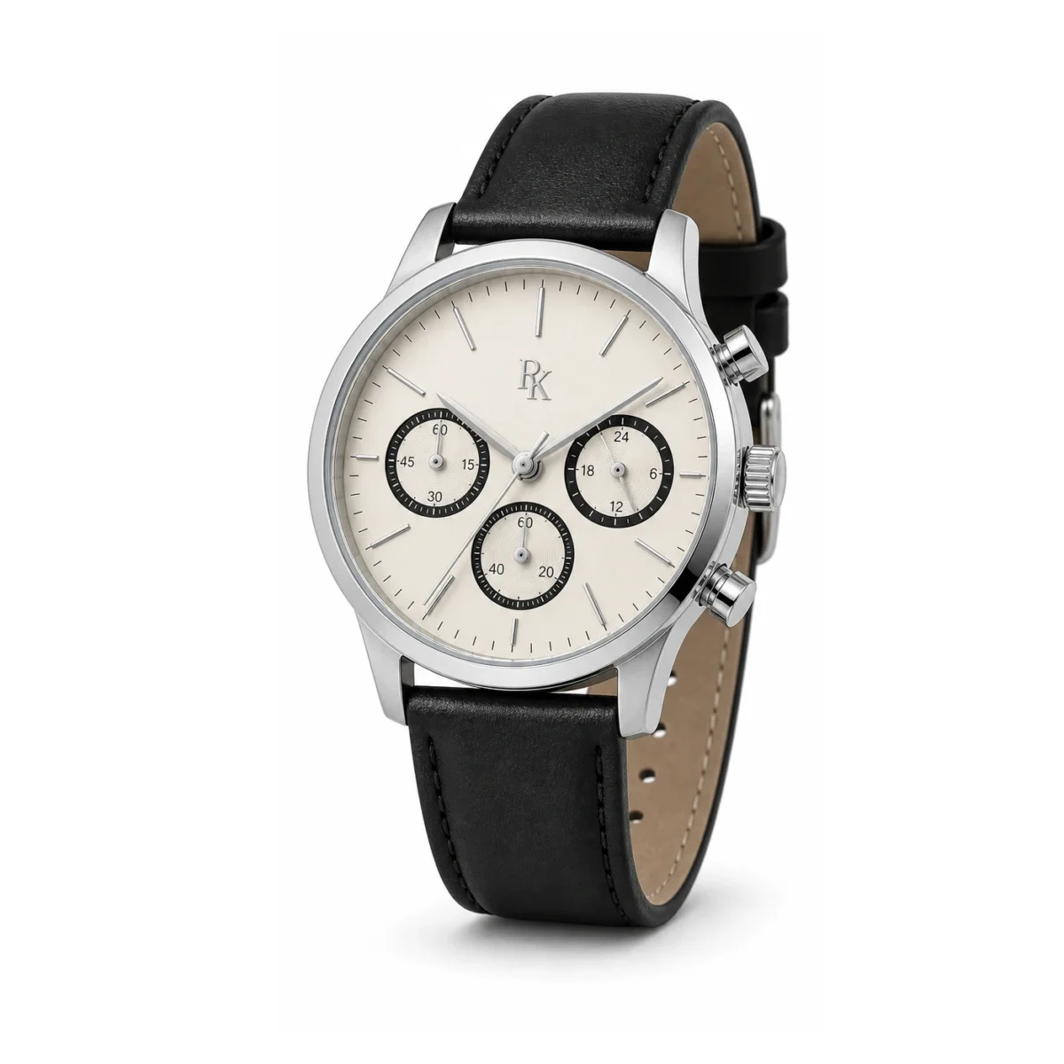 rk-tmp-42-ivy-blk-angle Royal Kinzy Tempo 42mm Ivory Black Chronograph Watch - Image 3
