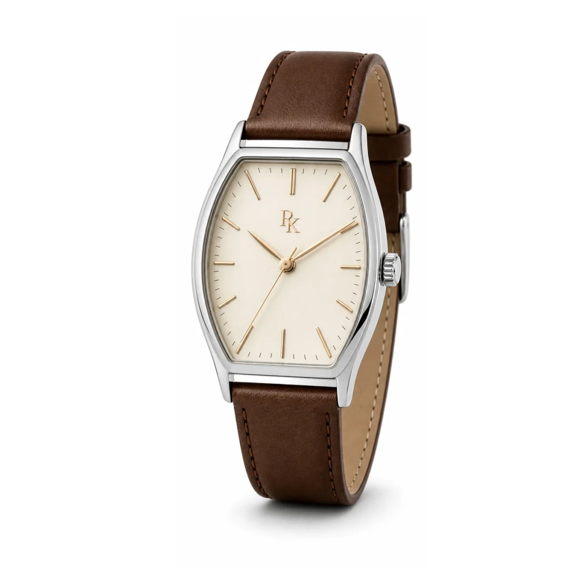 rk-ton-38-crm-brn-angle Royal Kinzy Tonneau 38mm Cream Brown Tonneau Watch - Image 3