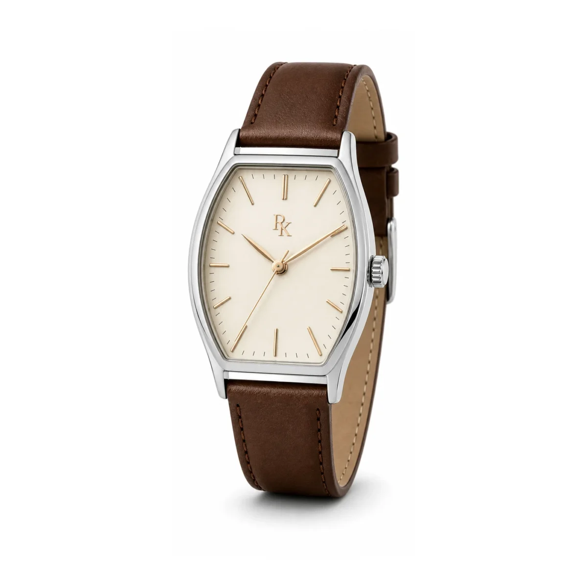 rk-ton-38-crm-brn-front Royal Kinzy Tonneau 38mm Cream Brown Tonneau Watch - Image 2